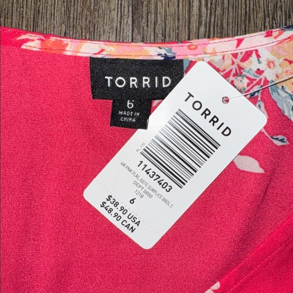 Torrid Babydoll Georgette Surplice Cami Pink Floral - Picture 6 of 10